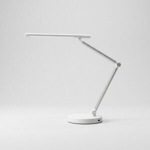 Lampe de bureau LED blanche à bras articulé et base ronde